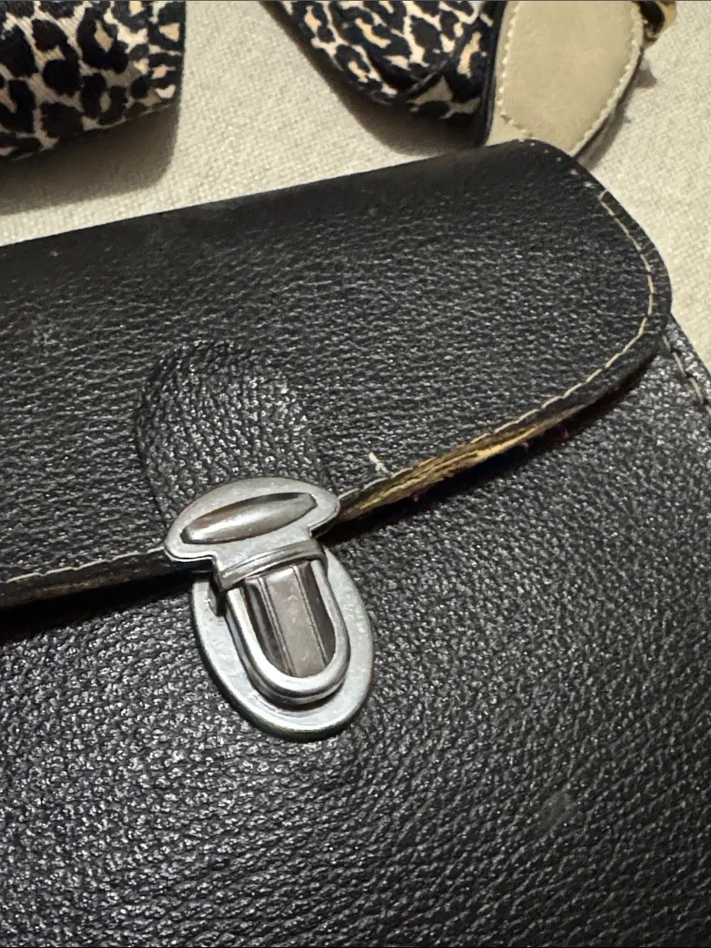 Vintage Camera Case-Repurposed To Be Crossbody Bag-Black-Animal Print Strap-GUC